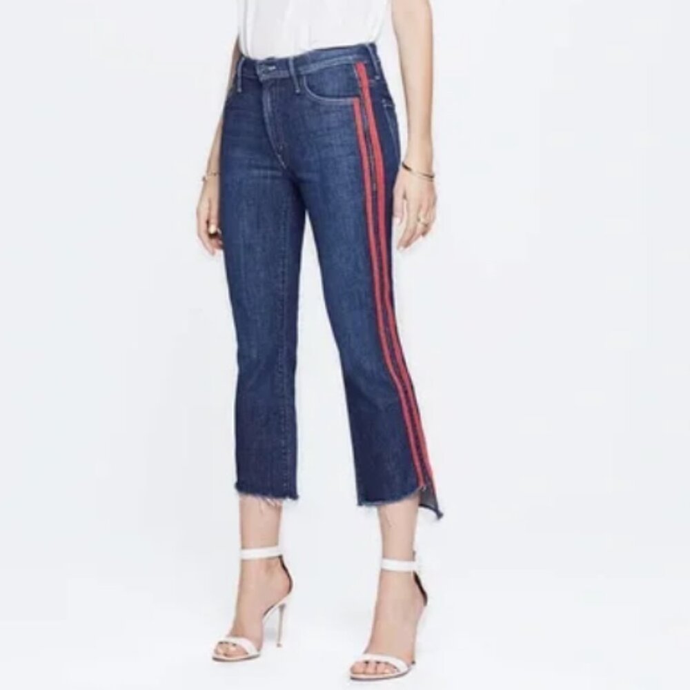MOTHER Insider Crop Step Fray Speed Red Stripe Racer High Rise Jeans, Size 26
